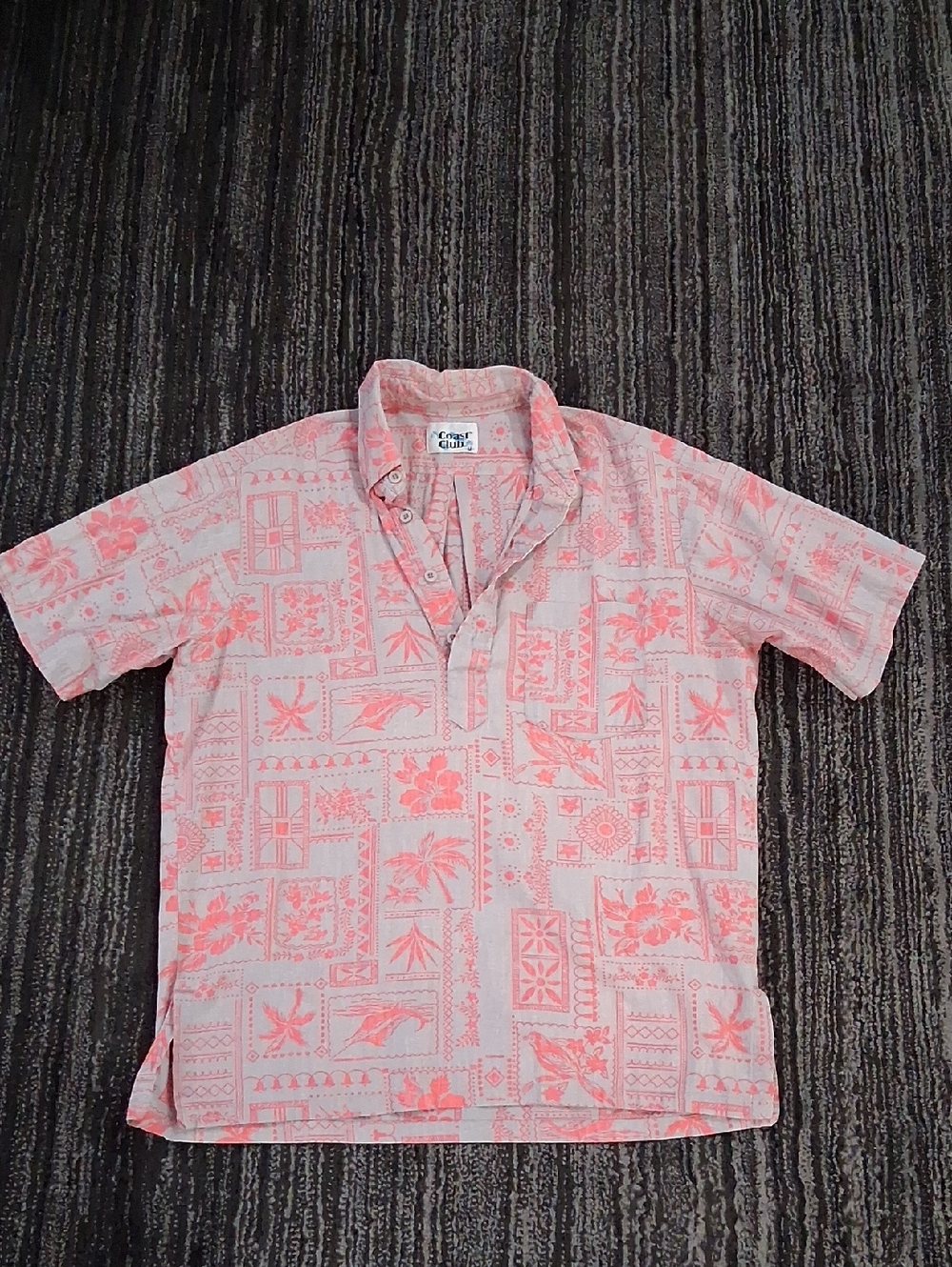 Casual Coral-Print Short-Sleeve Button Down Shirt